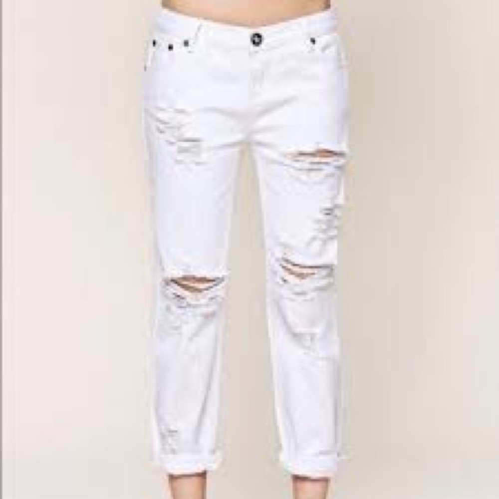 One Teaspoon White Destroyed Boyfriend Jeans